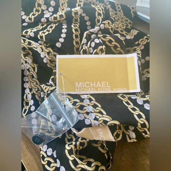 NWT Michael Kors Black & Gold Chain Print Button Front Blouse Top Shirt 2X - Picture 8 of 9